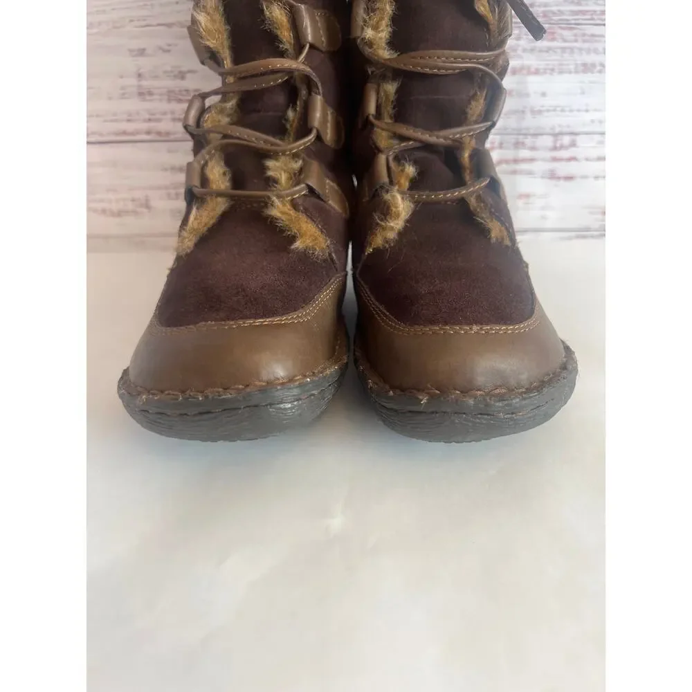 B.O.C. Born Winter Suede Shearling Lace Up Women's Brown Boots Size 6.5